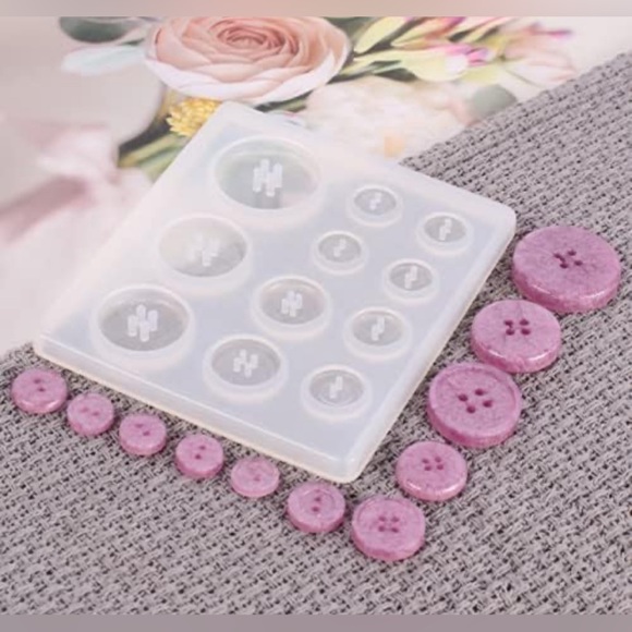 NEW 11 Well Buttons Silicone Mold & Mica Powders Lot RESIN POLYMER CLAY BAKING - Picture 15 of 16